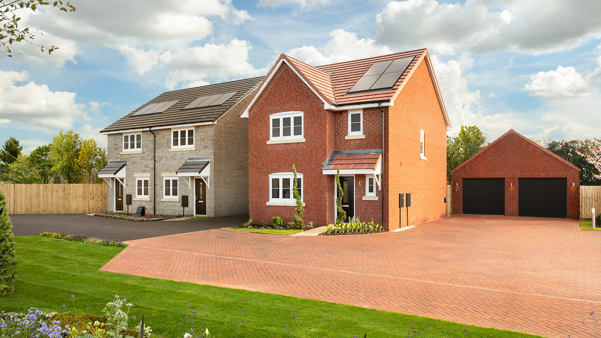 External of the Seaton Show home at Hereford Grange with garage and landscaped frontage.