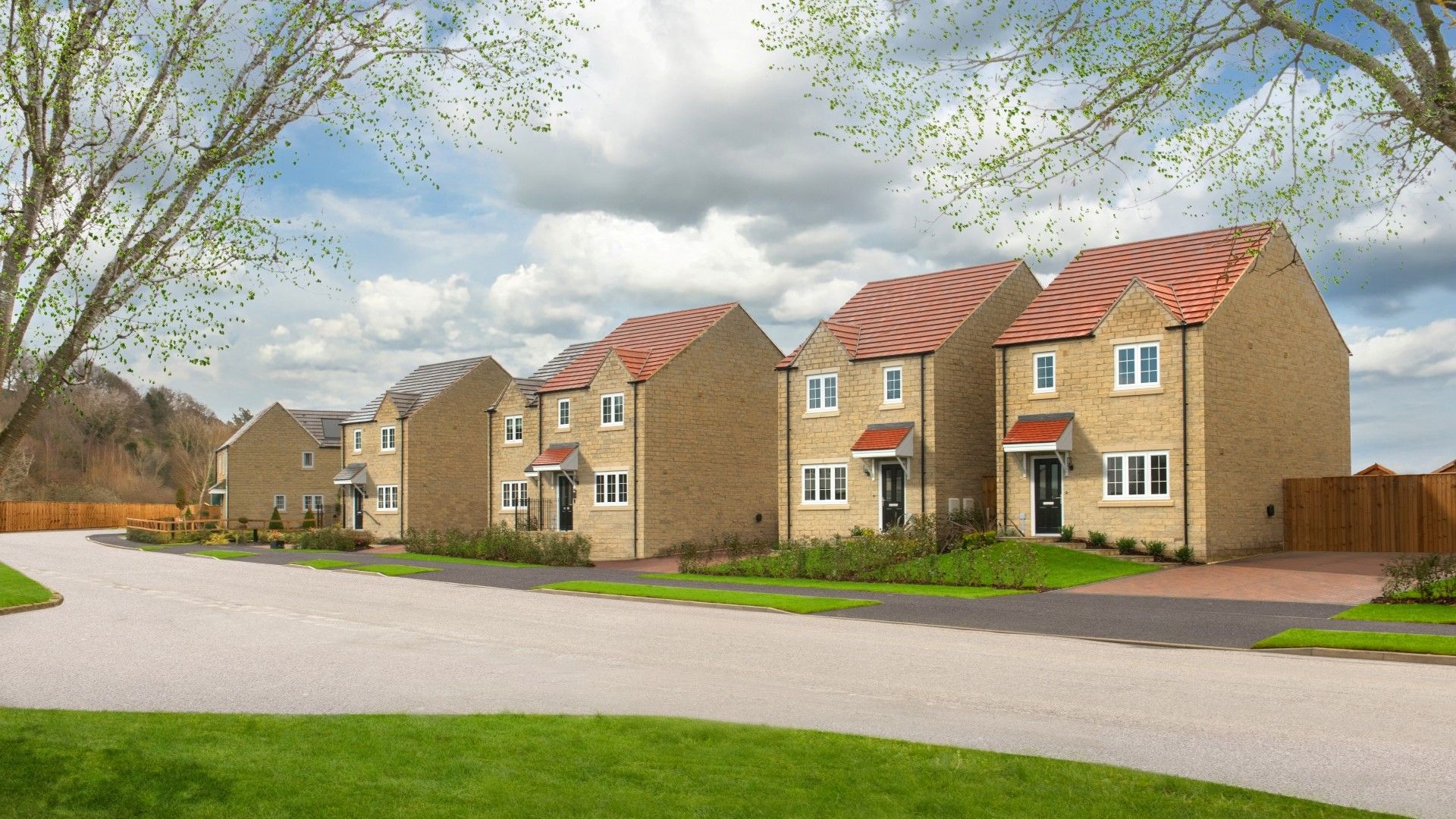 New-build homes at Dalton Gardens by Crest Nicholson showing an attractive row of modern detached and semi-detached properties