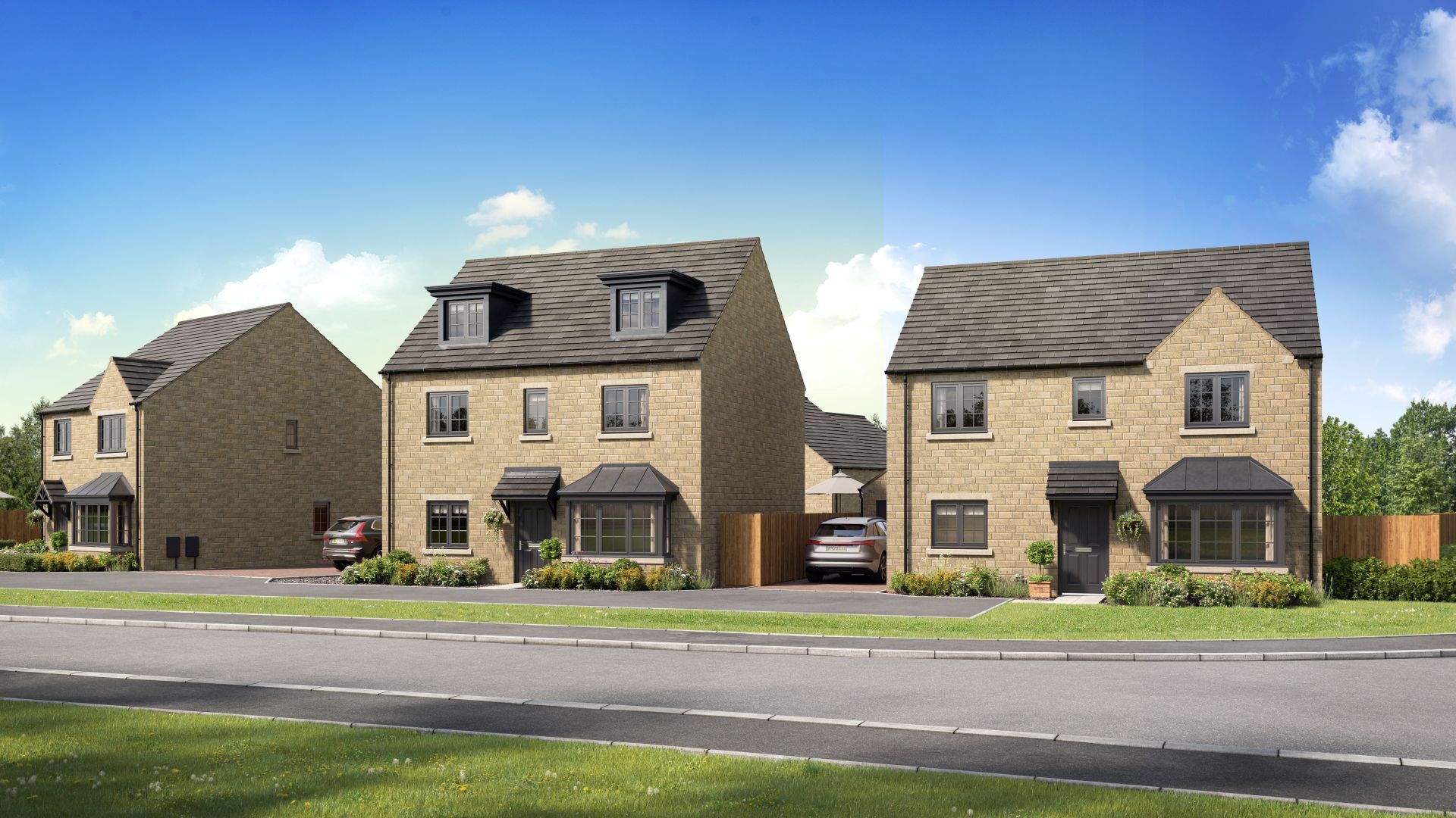 CGI Streetscene showing the external elevations of Homes 1 - 3